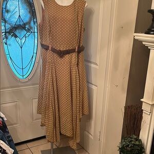 Polka Dot Sleeveless Dress with Belt